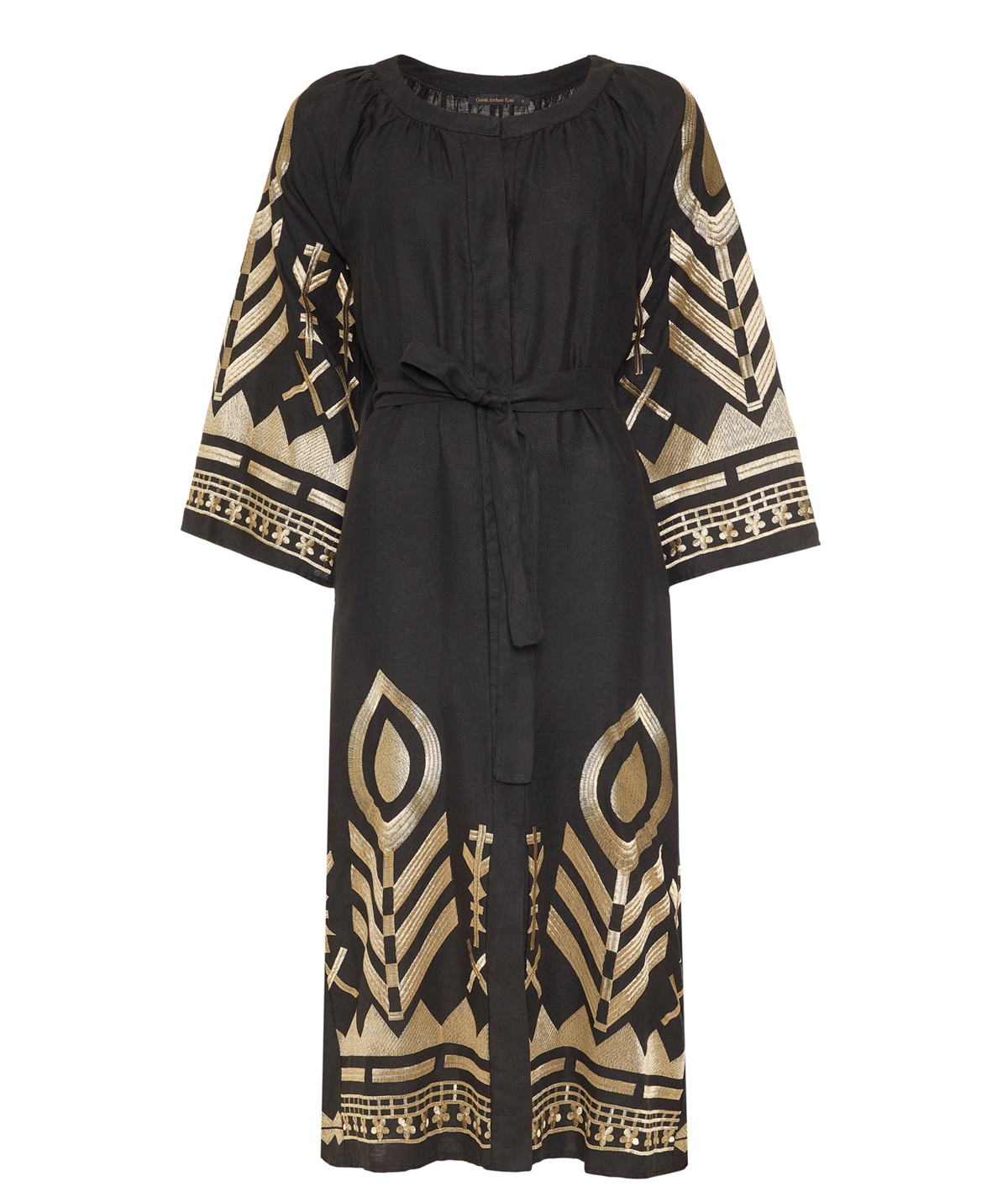 Ladies Greek Archaic Kori Linen Belted Feather Dress Colour: Black - Size: SMALL | JulesB Ladies Greek Archaic Kori Linen Belted Feather Dress Colour: Black - Size: SMALL | JulesB