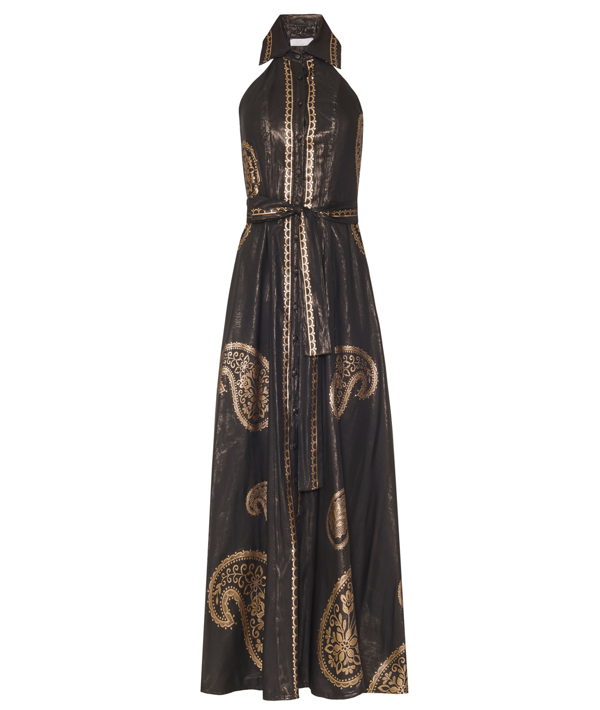 Lace Black gold paisley jacquard sleeveless Althea belted shirt dress Lace Black gold paisley jacquard sleeveless Althea belted shirt dress
