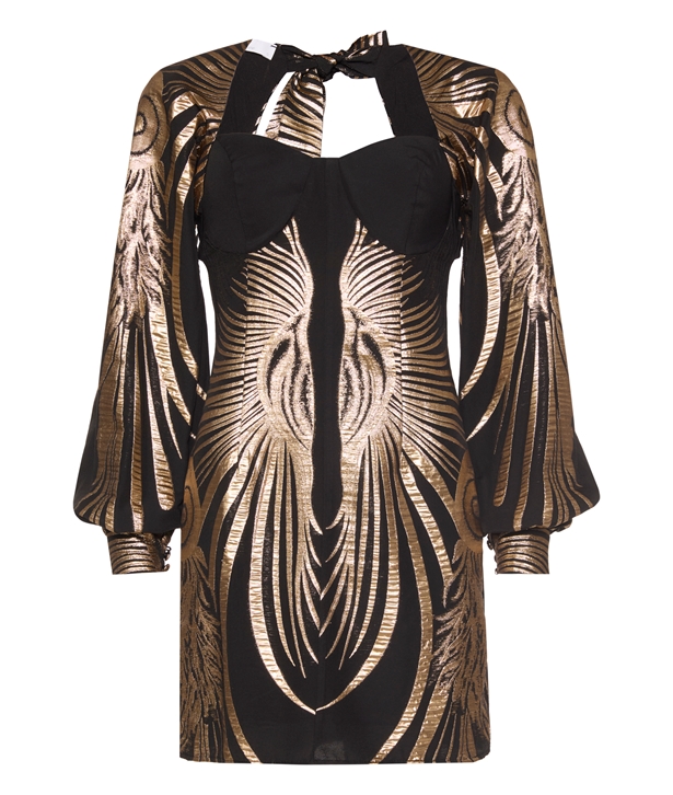 slim fit dress slacks Black & Gold Foil Gown by Touch – The Mimi Boutique main image 1