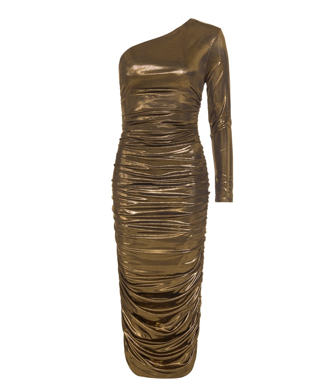 Zoya Silver metallic draped one shoulder midi dress Zoya Silver metallic draped one shoulder midi dress