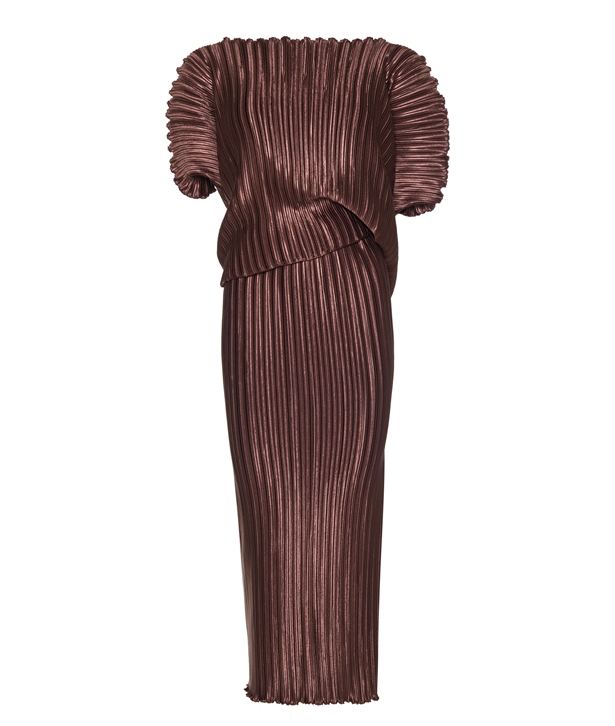 daphne metallic midi dress Daphne Valente Marron metallic Magnet pleated midi dress