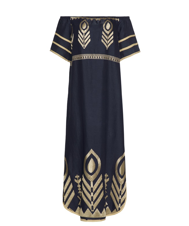 greek archaic kori linen dress Greek Archaic Kori Female Pale Blue & Champagne Linen Midi Dress, XS