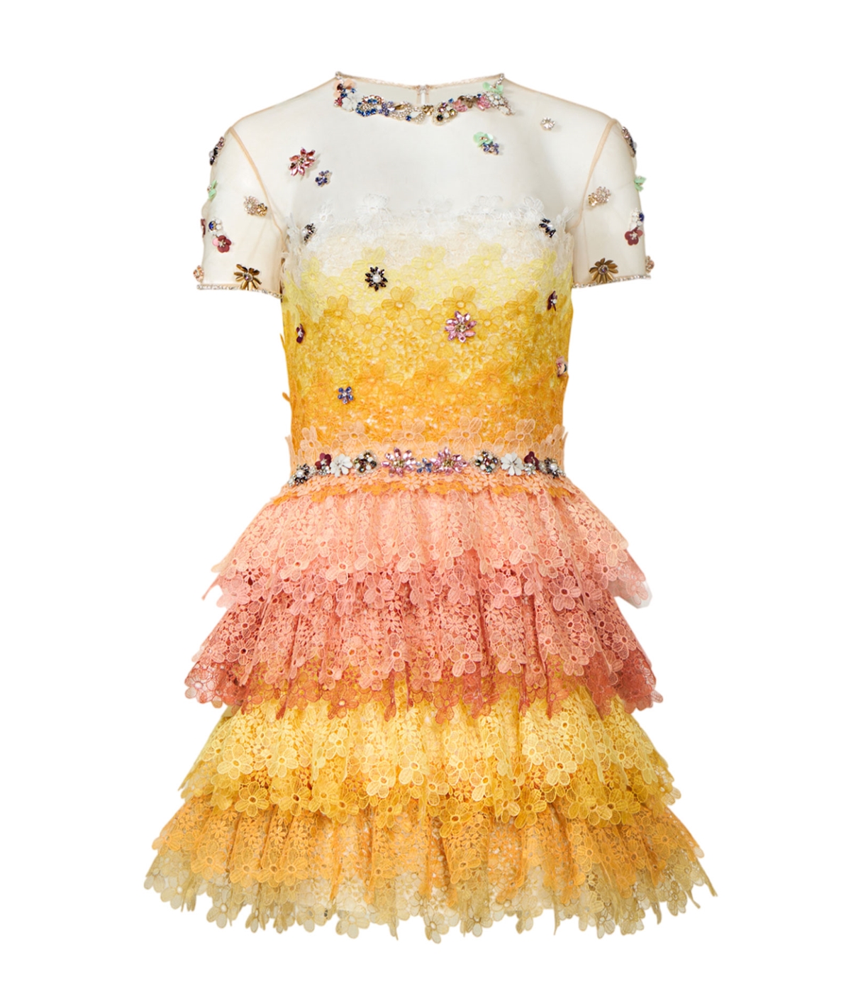 Costarellos Yellow orange ombre lace Orielle mini dress | aesthet.com Costarellos Yellow orange ombre lace Orielle mini dress | aesthet.com