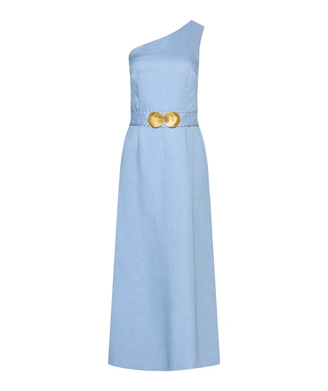 Ancient Kallos Olive green linen one shoulder Ino maxi dress < Kleider fr  Damen - Hochzeit, Festliche, Abend | aesthet.com