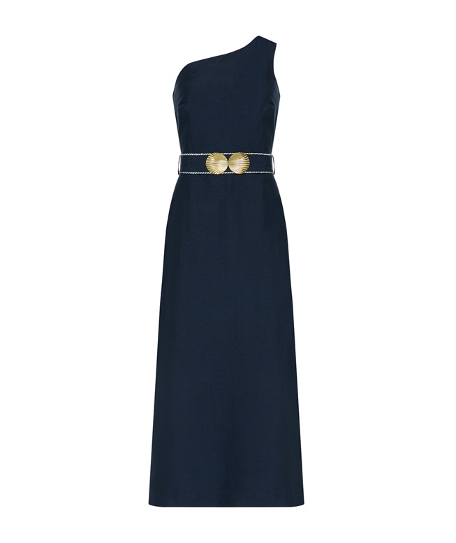 Ancient Kallos Cobalt blue linen one shoulder Ino maxi dress < Dresses -  Greek Dresses, Top designer brands | aesthet.com
