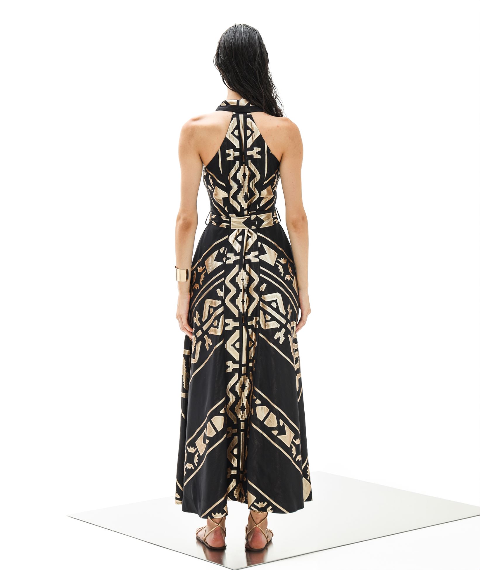 Lace Black gold jacquard sleeveless Althea belted shirt dress < Dresses -  Greek Dresses, Top designer brands | aesthet.com