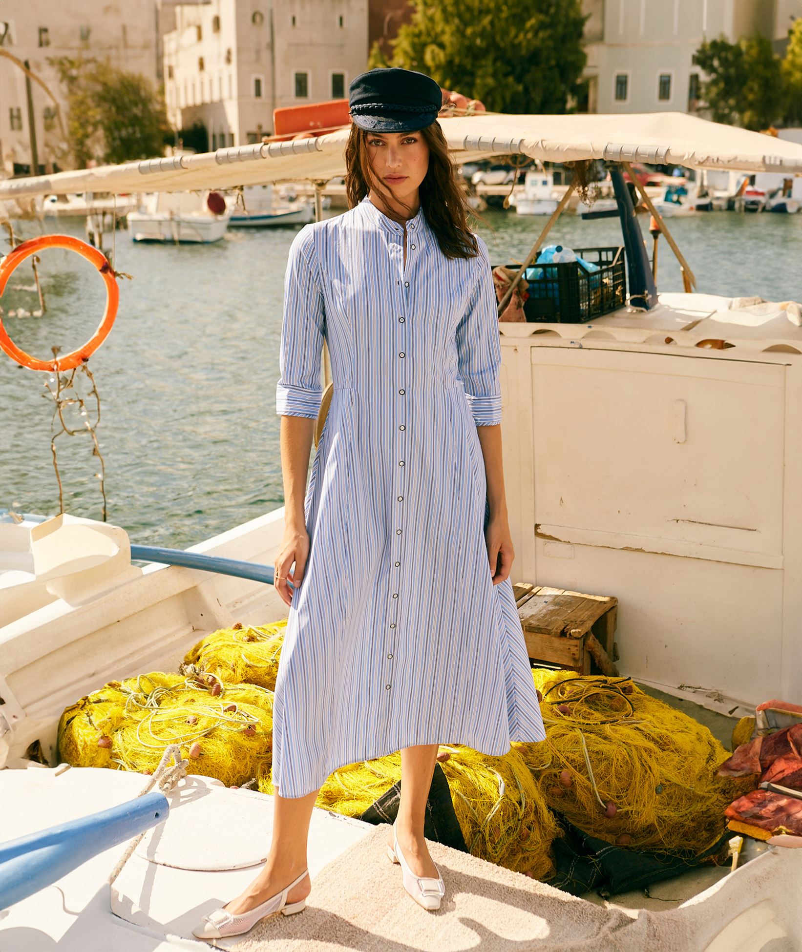 Evi Grintela Blue striped cotton Carine midi shirt dress < Dresses - Greek  Dresses, Top designer brands | aesthet.com