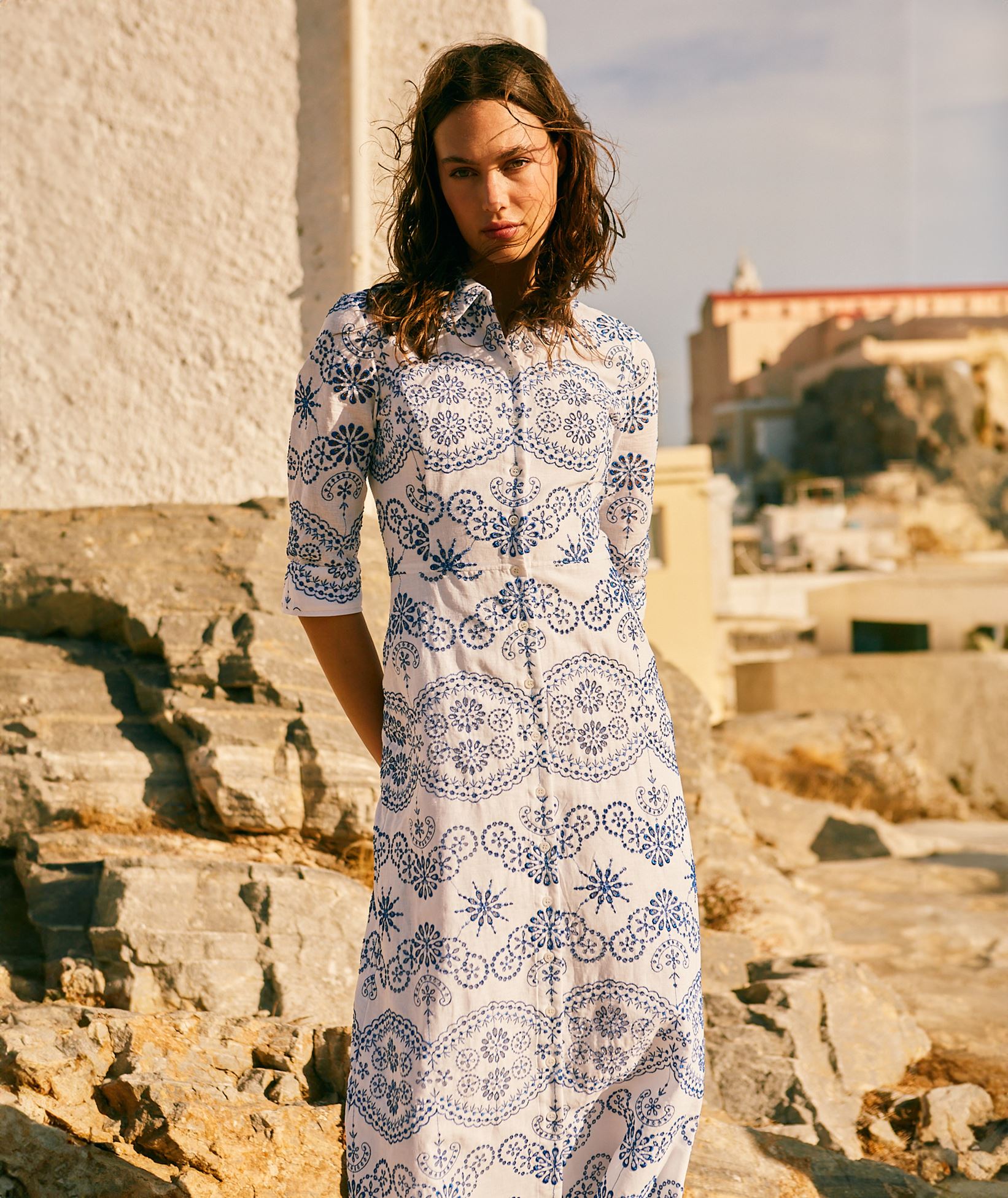blue cotton poplin maxi shirt dress by evi grintela Blue Evi Grintela Clothing for Women