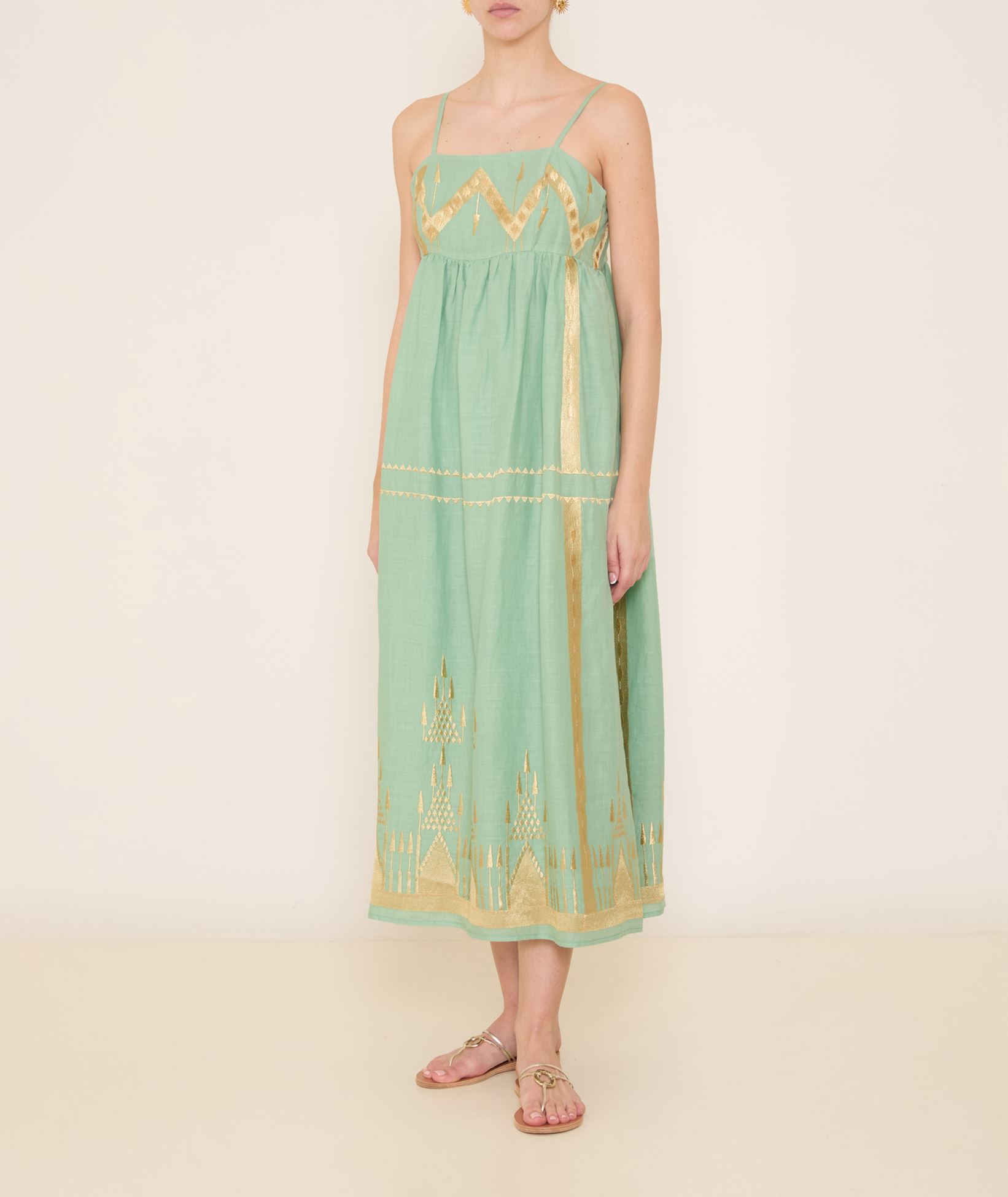 Greek Archaic Kori Sea green gold embroidered Roots midi dress < Dresses - Greek  Dresses, Top designer brands | aesthet.com