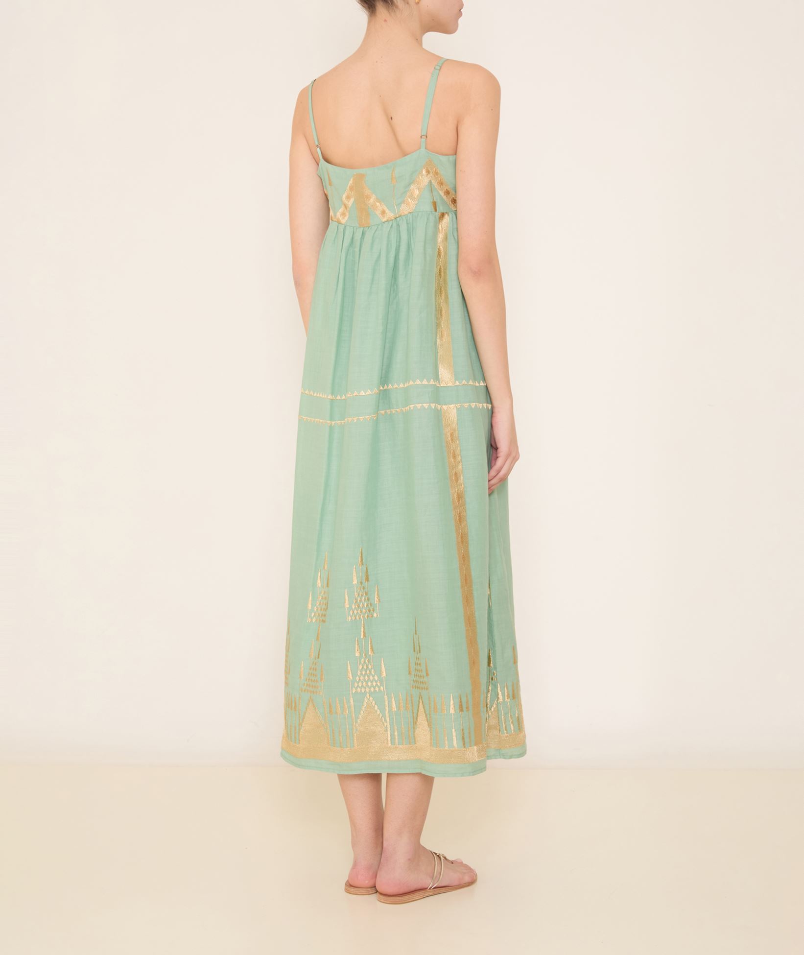 Greek Archaic Kori Sea green gold embroidered Roots midi dress < Dresses - Greek  Dresses, Top designer brands | aesthet.com