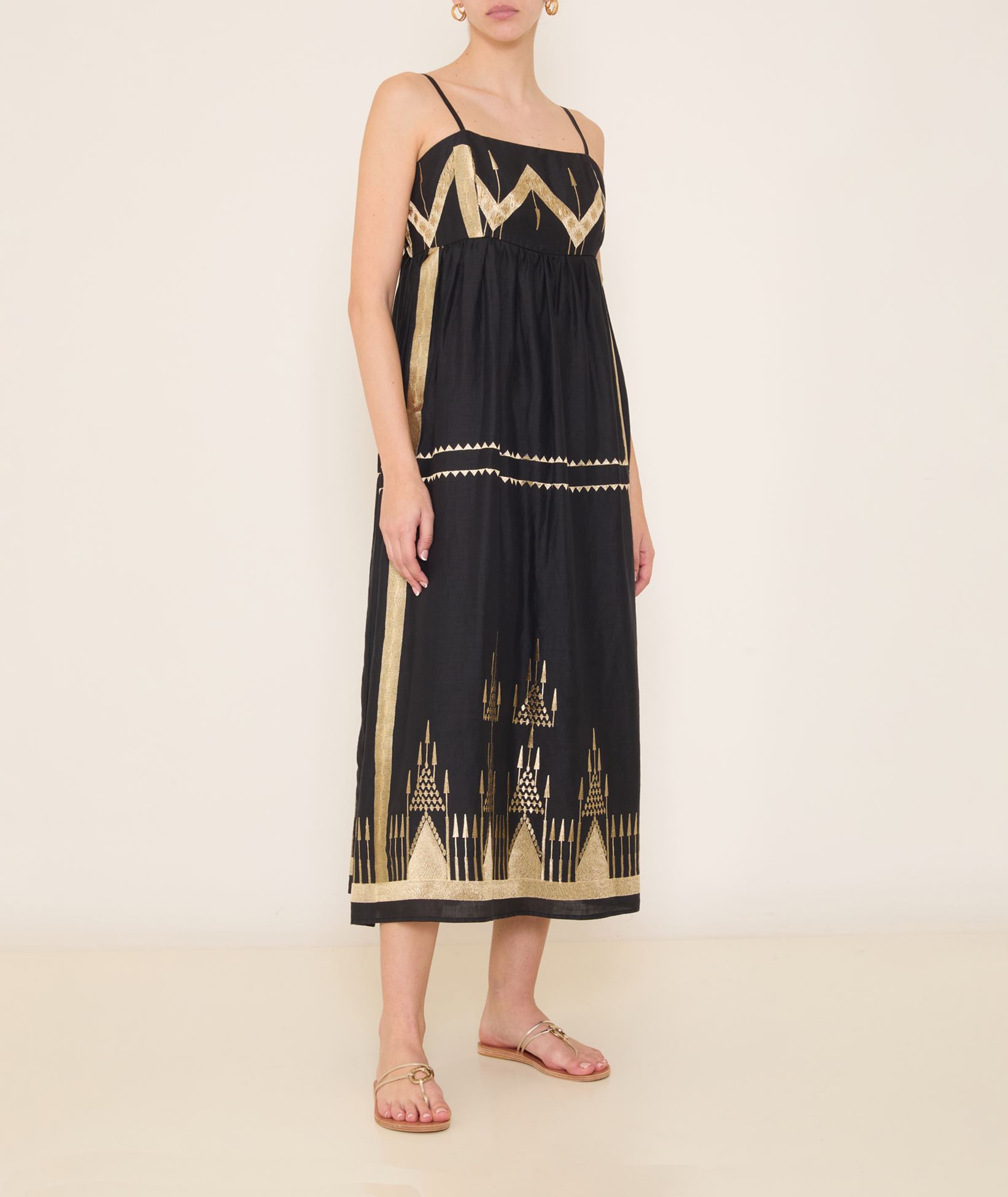 Greek Archaic Kori Black gold embroidered Roots midi dress < Dresses - Greek  Dresses, Top designer brands | aesthet.com