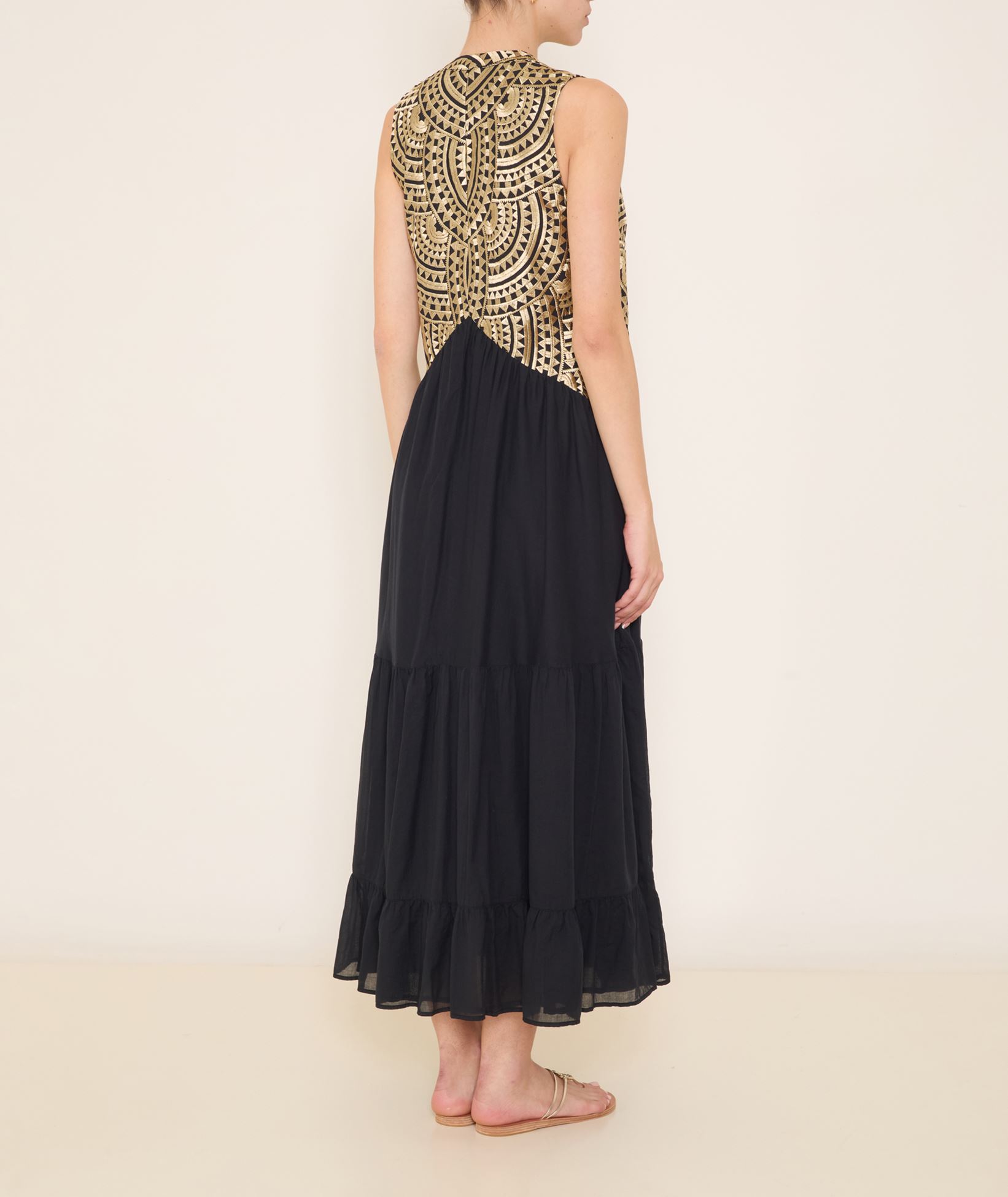 black and gold grecian dress Greek Archaic Kori Black gold cotton embroidered New Triangle midi dress <  Dresses - Greek Dresses, Top designer brands