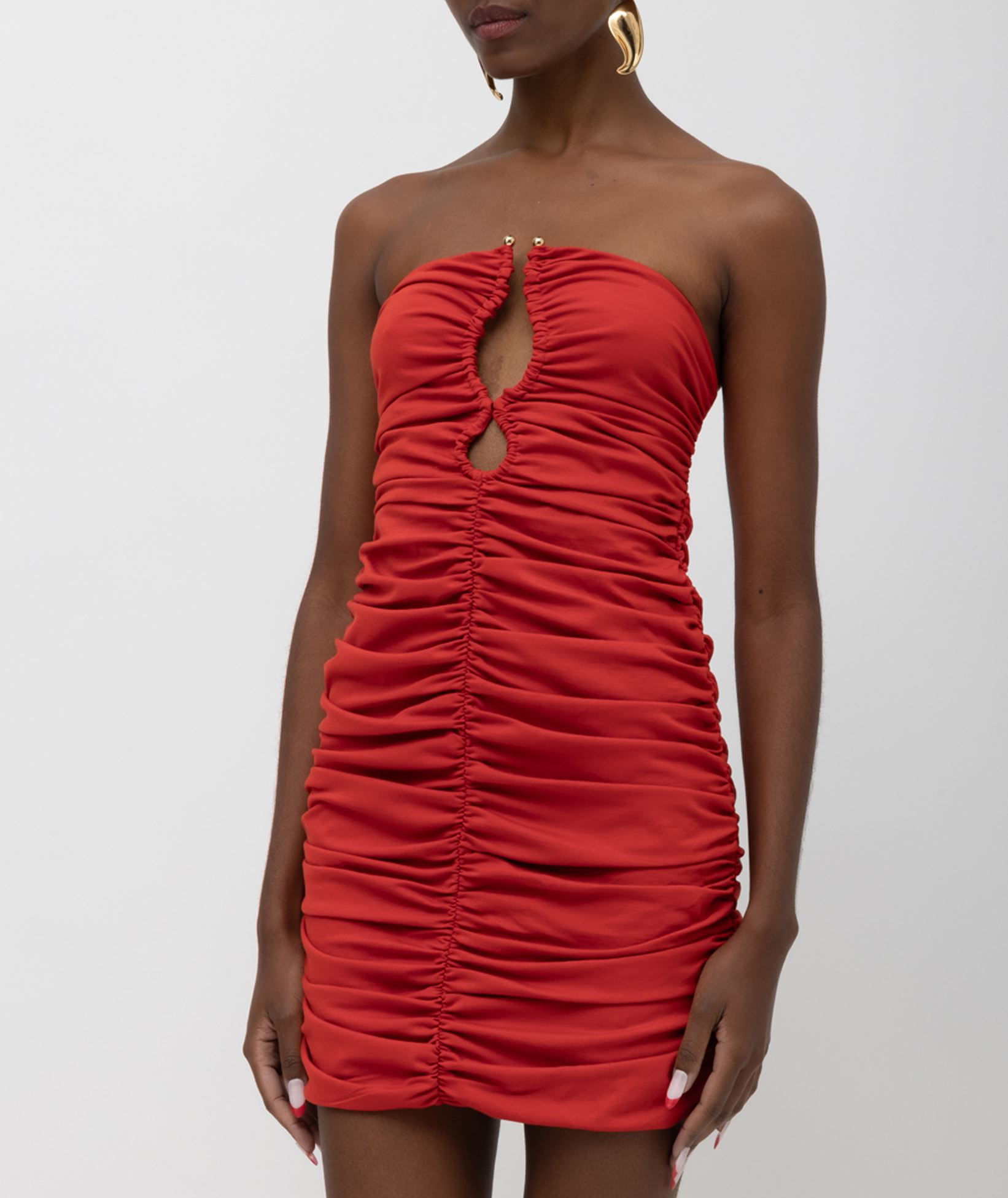 white christmas dresses Wholesale Cut-Out Ruched Bodycon Mini Dress With Drape Detail – Stylewise  Direct main image 1