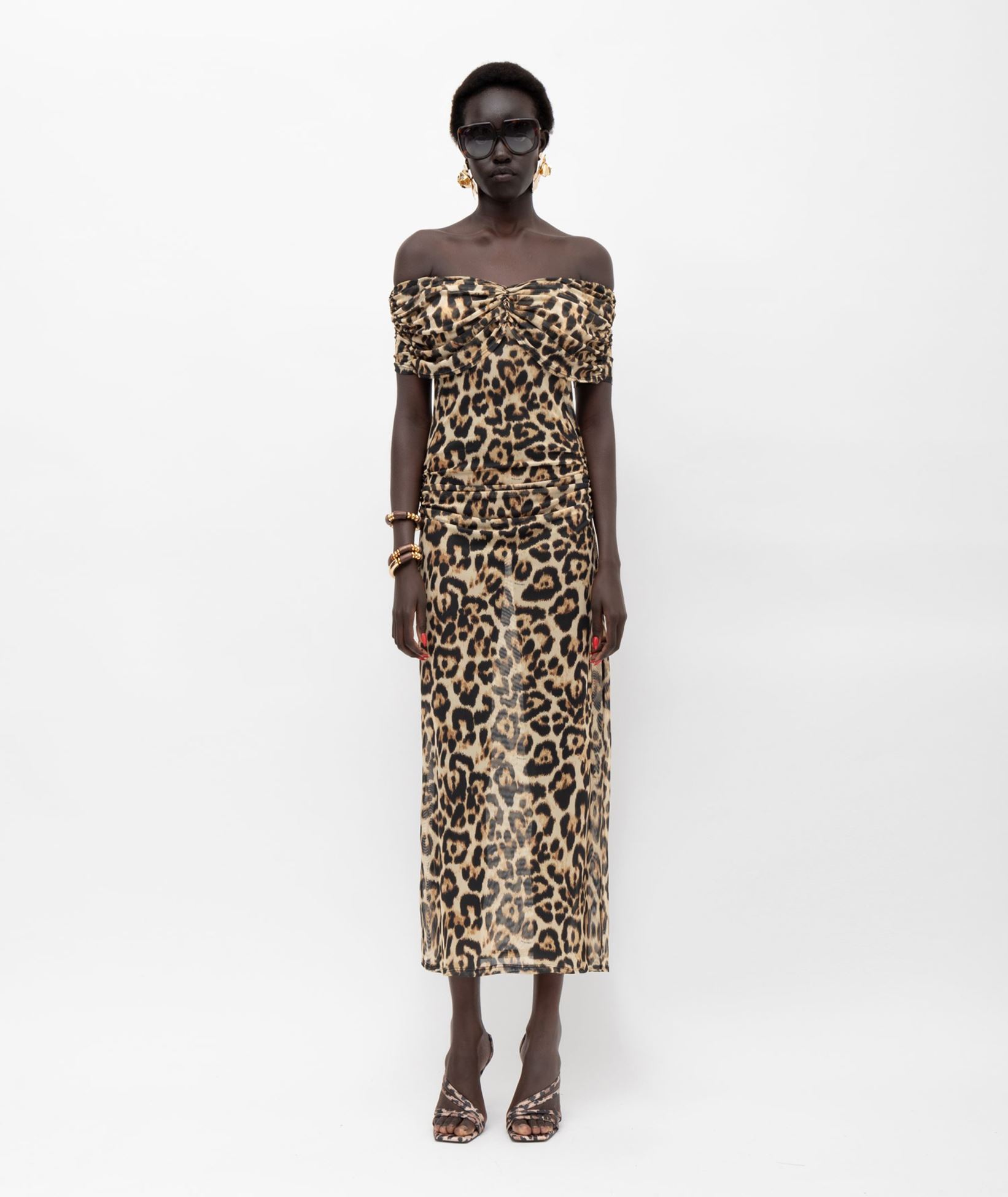 off the shoulder cheetah print dress Leopard Print Pleated Ruffle Off Shoulder Maternity Maxi Dress