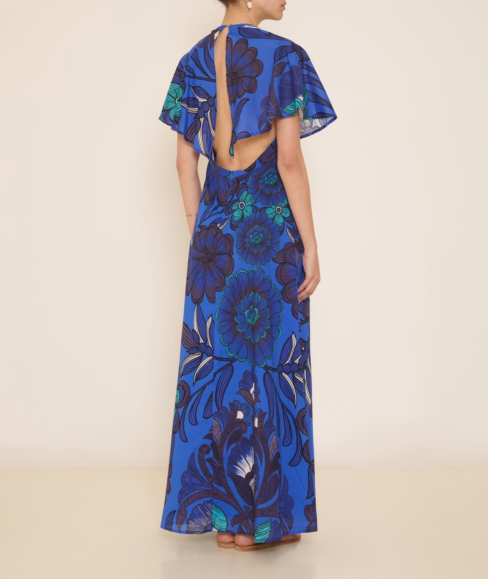 Pearl & Caviar Blue printed cotton open back Santorini maxi dress < Dresses  - Greek Dresses, Top designer brands | aesthet.com