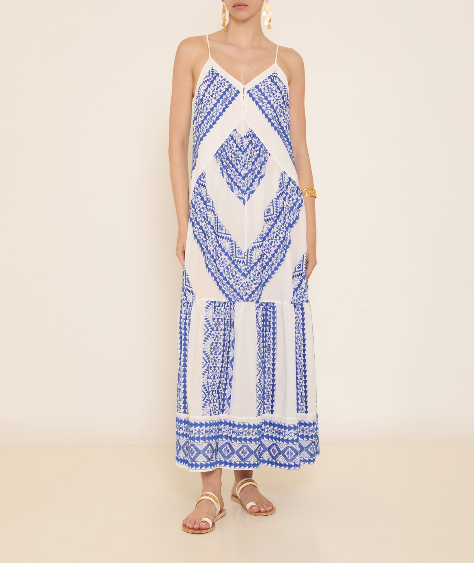 Greek Archaic Kori White blue cotton embroidered Classic Triangle maxi dress < Dresses - Greek Dresses, Top designer brands | aesthet.com Greek Archaic Kori White blue cotton embroidered Classic Triangle maxi dress < Dresses - Greek Dresses, Top designer brands | aesthet.com