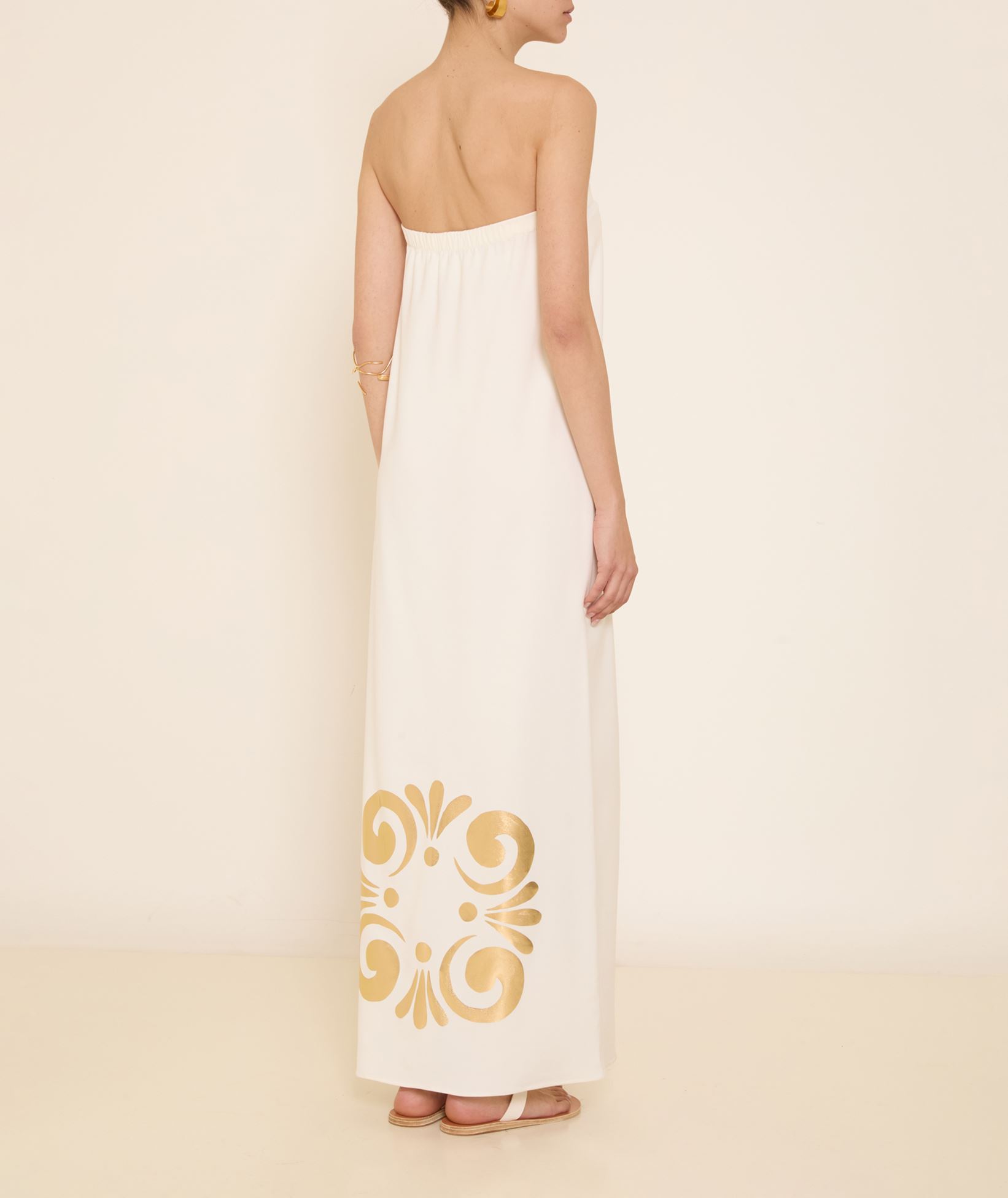 Themis Z White silk strapless allos maxi dress with gold foil < Dresses -  Greek Dresses, Top designer brands | aesthet.com