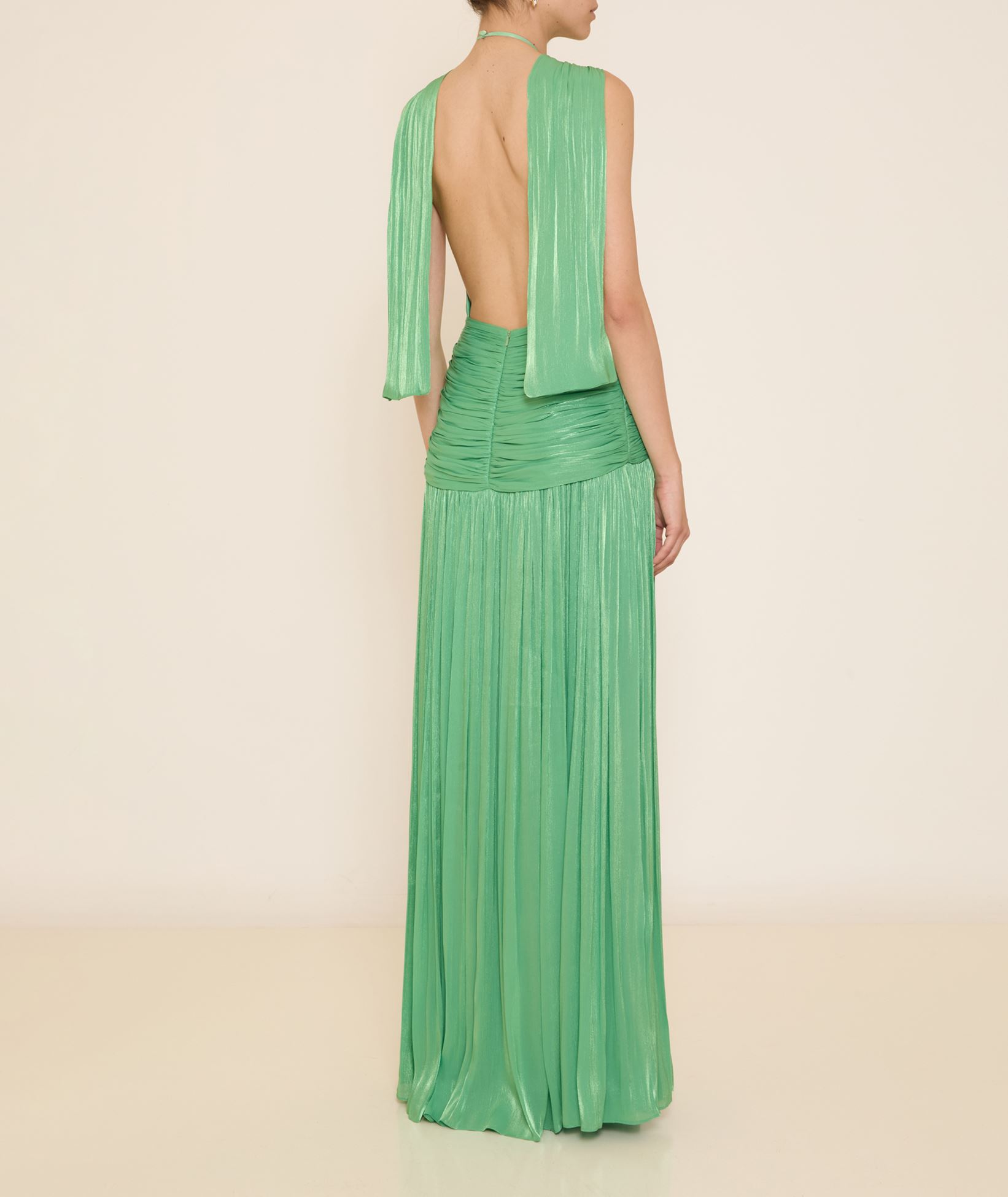 Costarellos Green lurex georgette Mariya halter gown < Dresses - Greek  Dresses, Top designer brands | aesthet.com