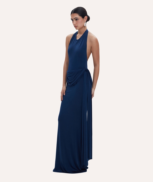Imaya Blue jersey ruched Juliana halter maxi dress < Dresses - Greek Dresses,  Top designer brands | aesthet.com