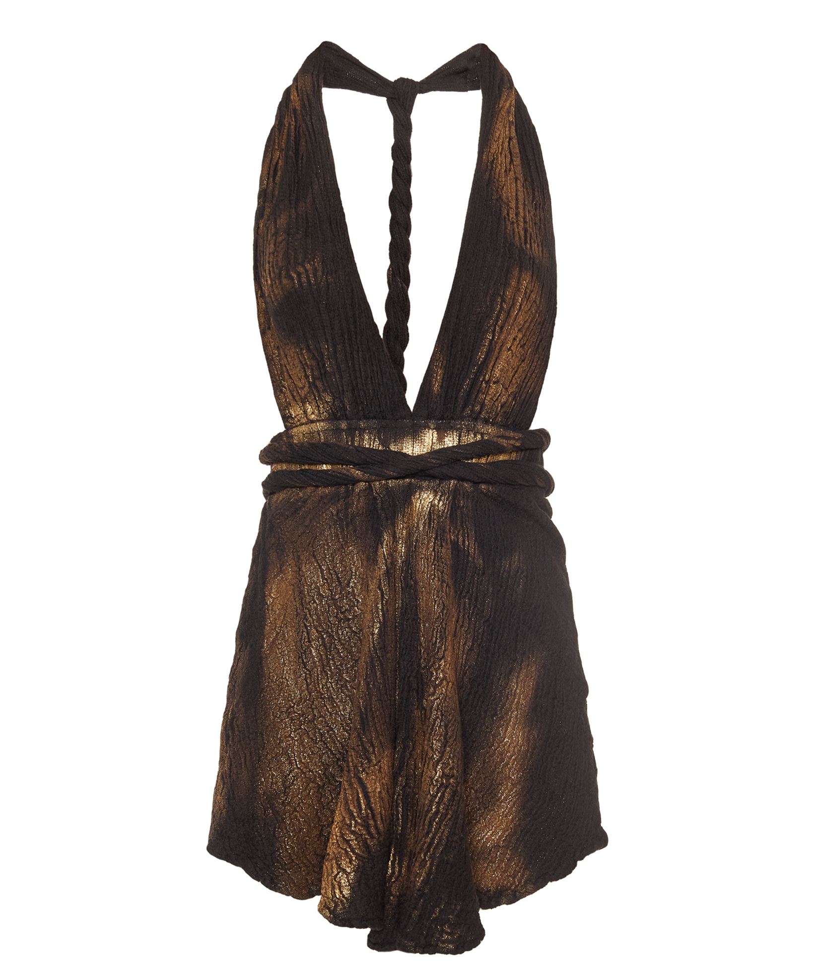 Zoya Black linen gauze V-neck mini dress with gold foil < Dresses - Greek  Dresses, Top designer brands | aesthet.com