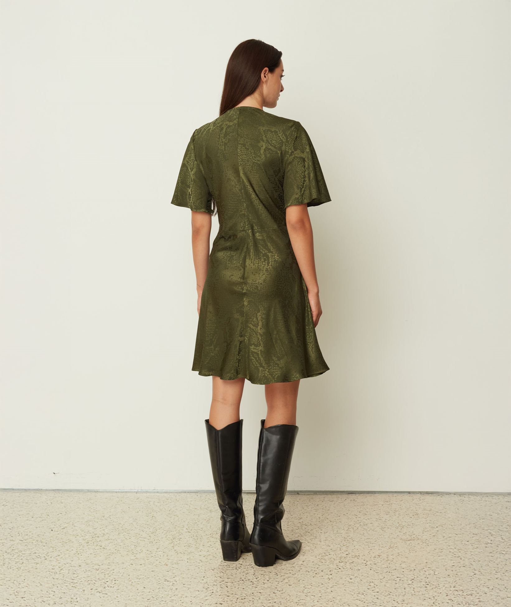 khaki satin mini dress PrettyLittleThing Women's Satin Long Sleeve Boat neck Lace Detail Mini Dress in Khaki