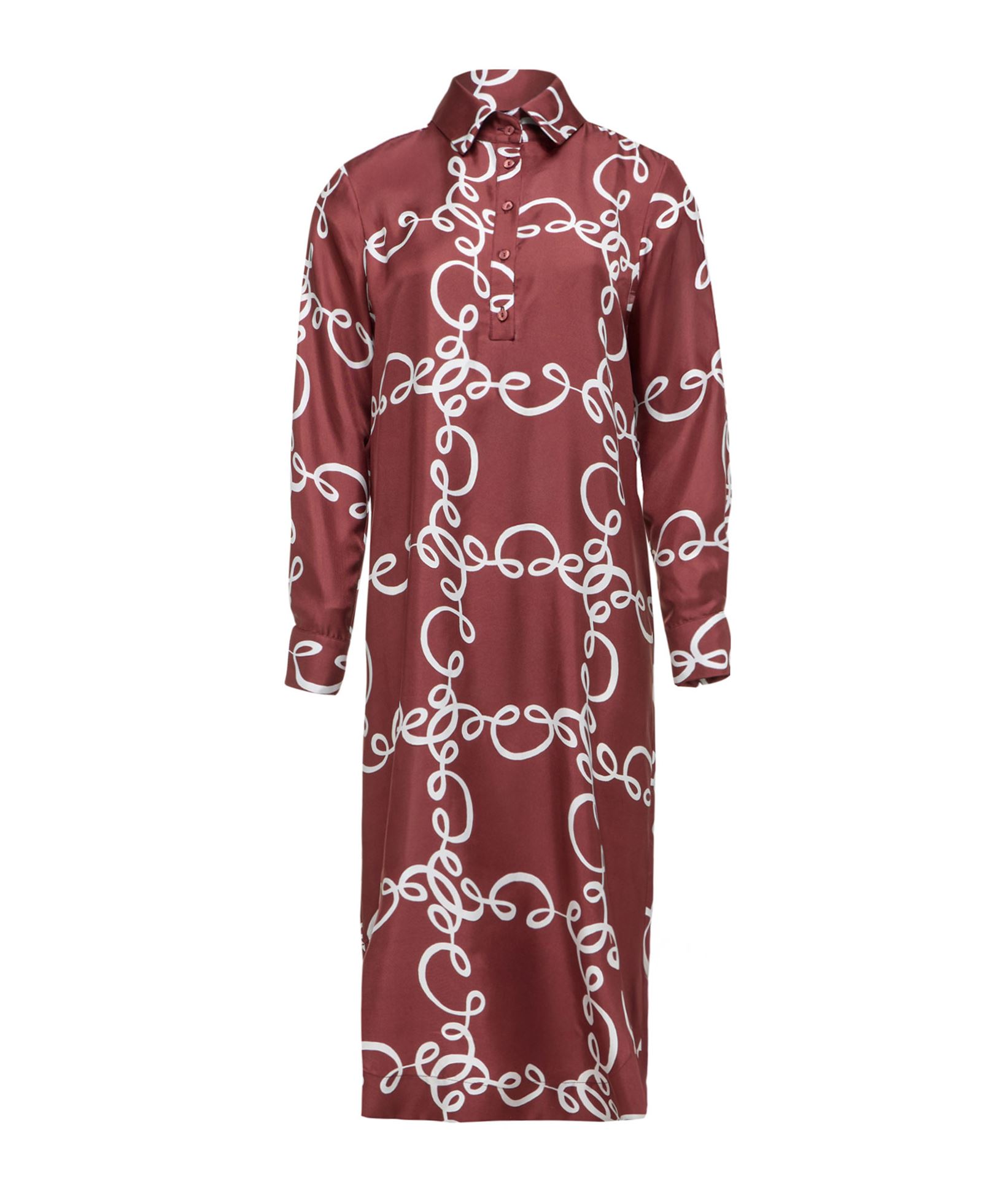 pandora shirt dress Burgundy printed silk satin Pandora shirt dress