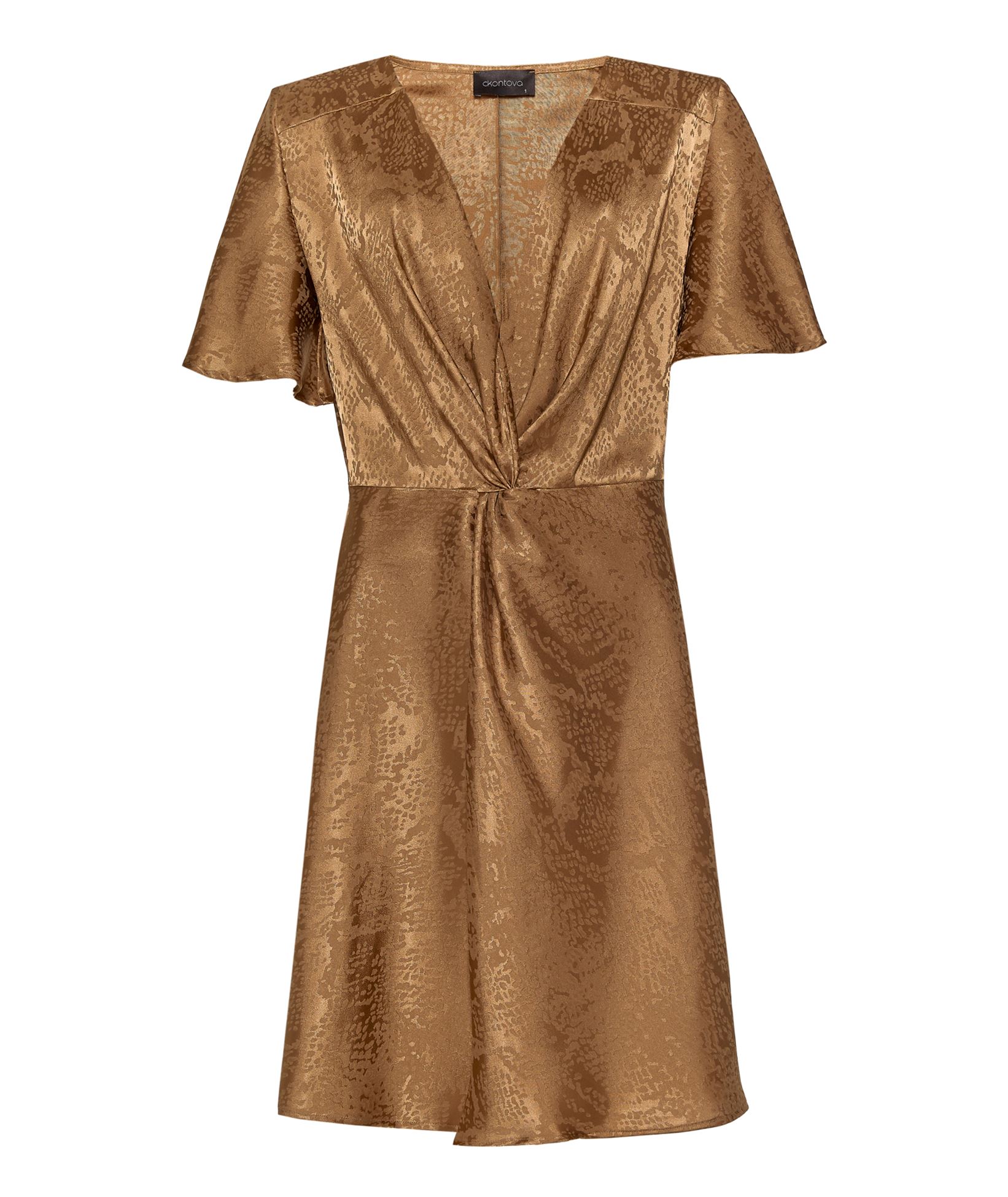 CKontova Gold Satin Printed Mini Dress