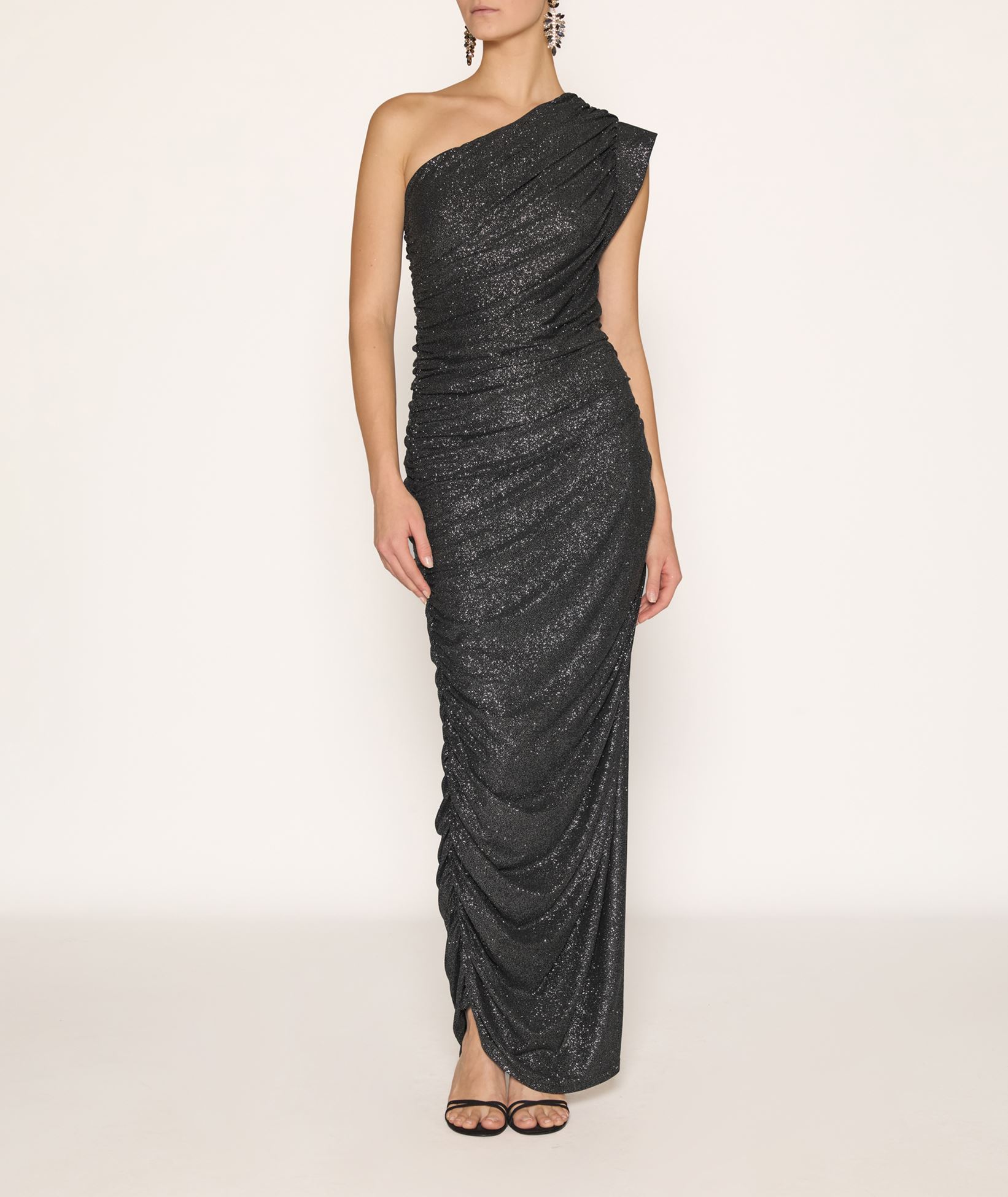 Zoya Silver sparkle one shoulder maxi dress < Dresses - Greek Dresses, Top  designer brands | aesthet.com