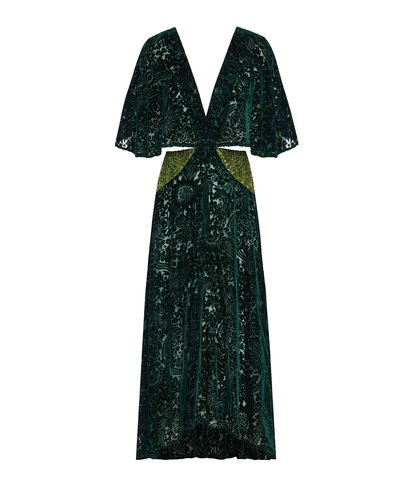 Nidodileda Green devore sequined Cecilia midi dress