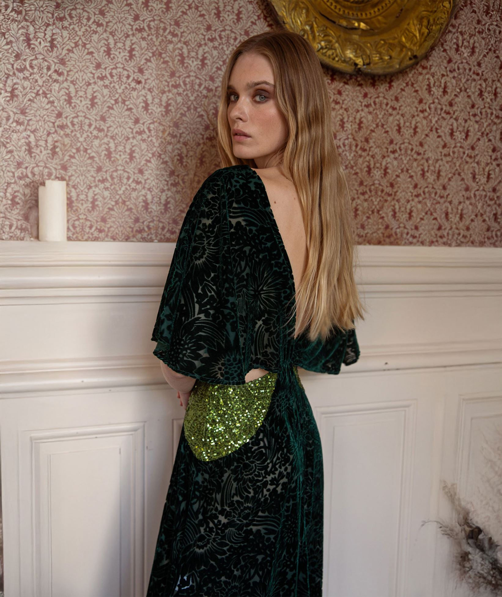Nidodileda Green devore sequined Cecilia midi dress < Dresses - Greek  Dresses, Top designer brands | aesthet.com