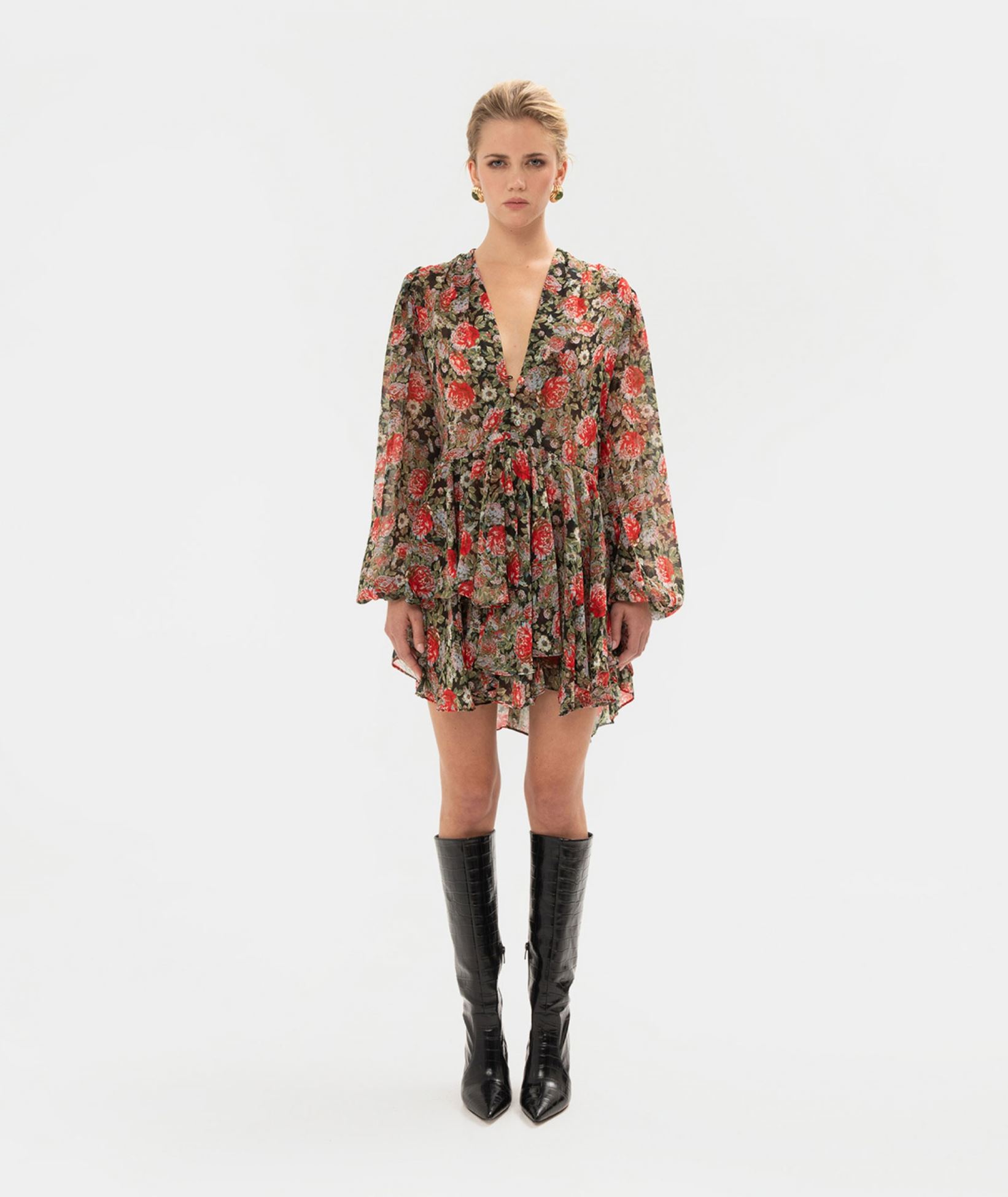Vassia Kostara Red floral ruffled mini dress < Dresses - Greek Dresses, Top  designer brands | aesthet.com