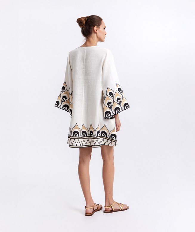 kori embroidered dress GREEK ARCHAIC KORI khaki & gold cotton dress embroidered dress main image 0