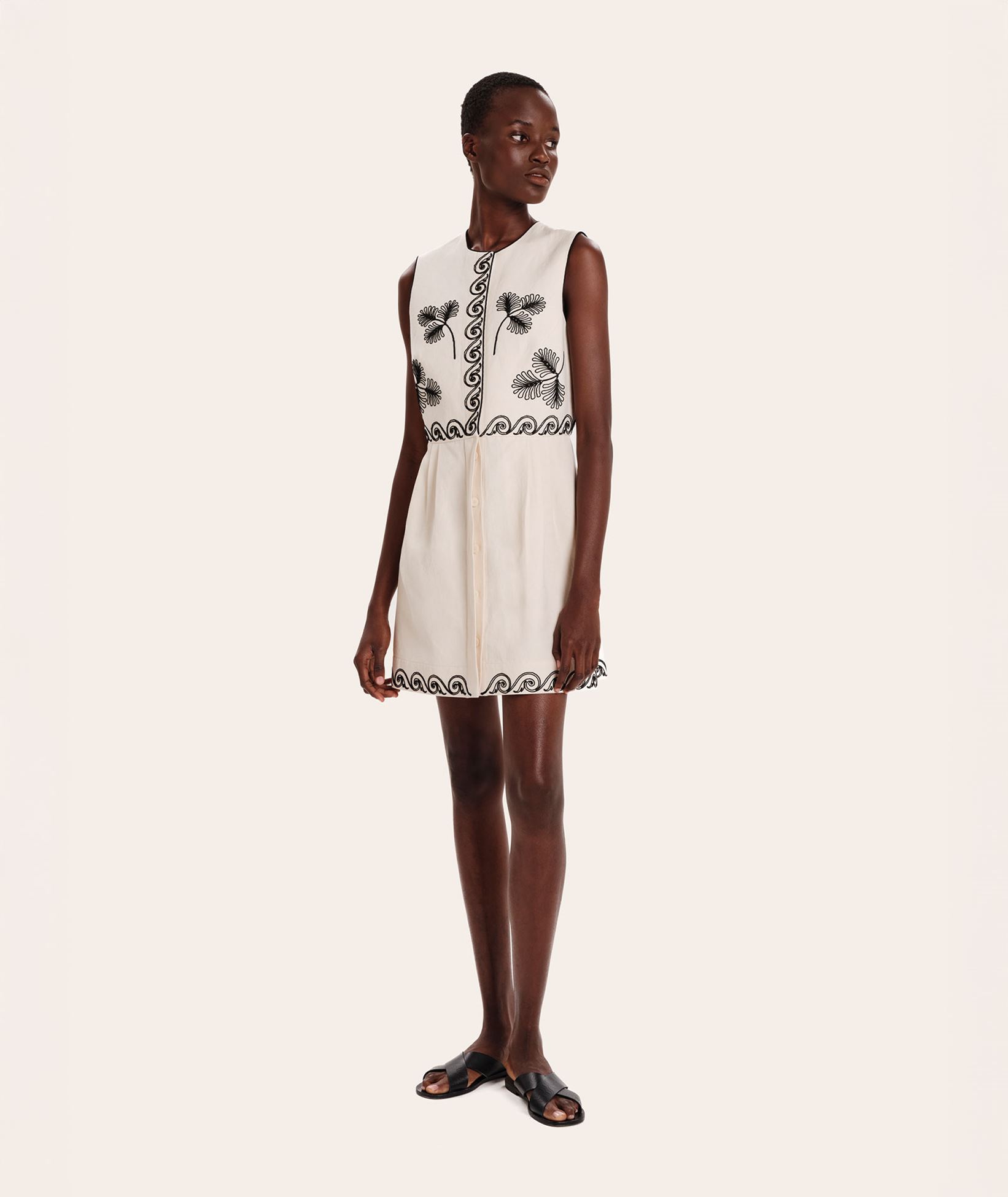 Zeus+Dione Ivory cotton embroidered Celestial mini dress | aesthet.com