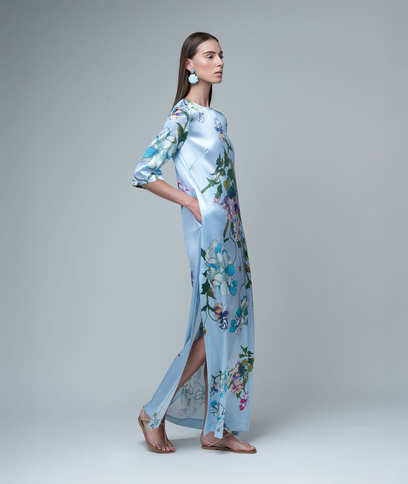 silk maison blue dress Toupy Blue Flounce Silk Dress S / Blue