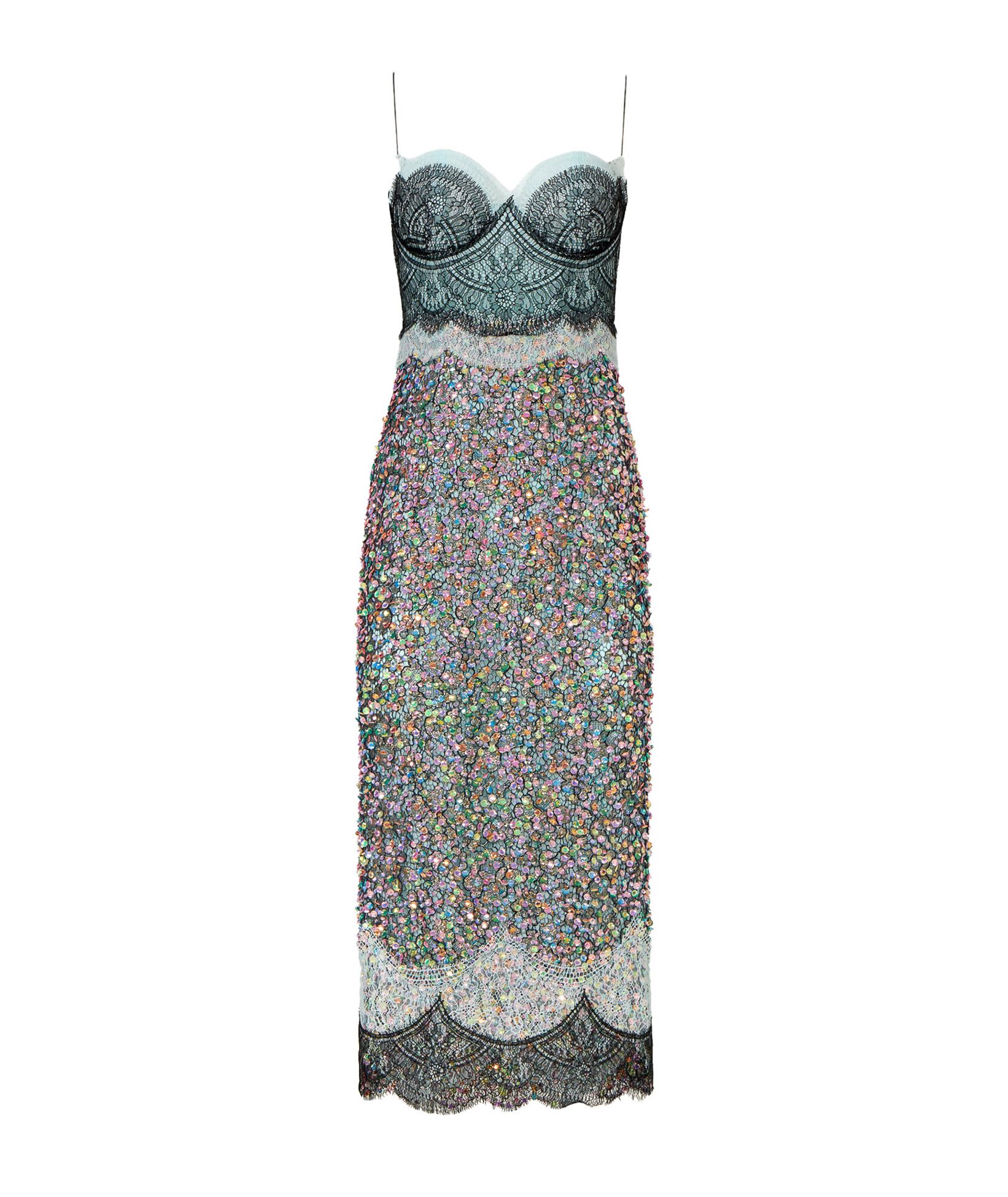 Costarellos Ciel black lace sequin-embellished Lindra midi dress |  aesthet.com