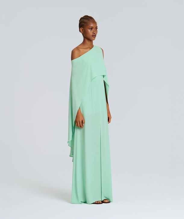 mint green cape dress Luxury Mint Green Satin Crystal Cape Evening Dress SS503 Mint Green / 2