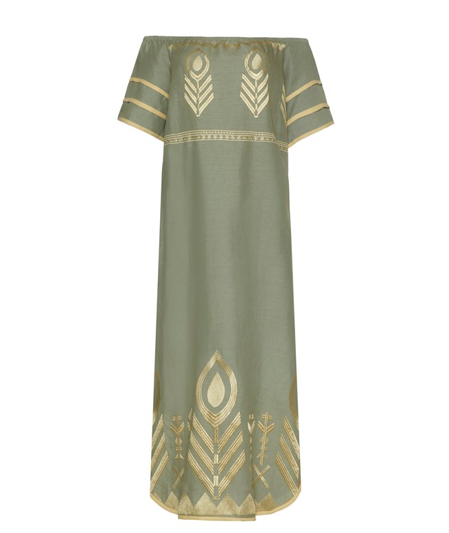 green emerald velvet dress Greek Archaic Kori | Short Sleeved Mini Dress Natural – main image 1