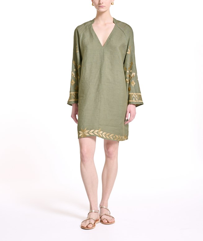knee length dresses for ladies Greek Style Linen Blend Draped Braids Kimono Cover Up Slit Maxi Dress –  roschic