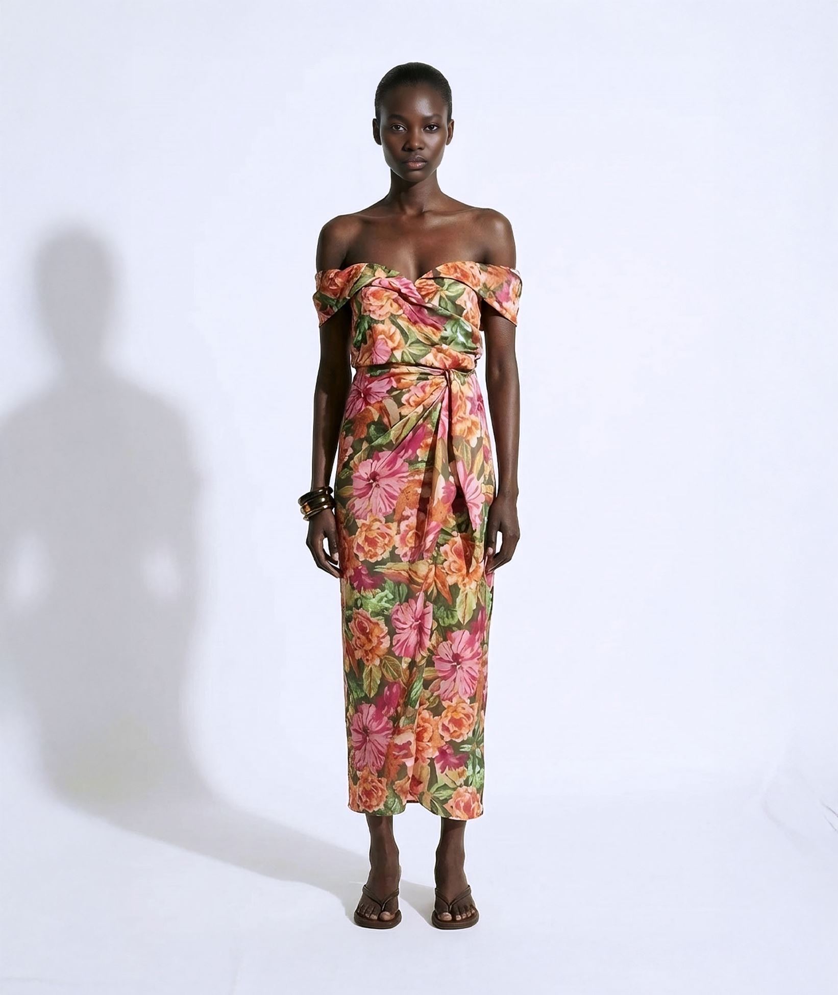 club maxi dress Celinea | Black Satin Bardot-Neck Maxi Dress With Front-High Split