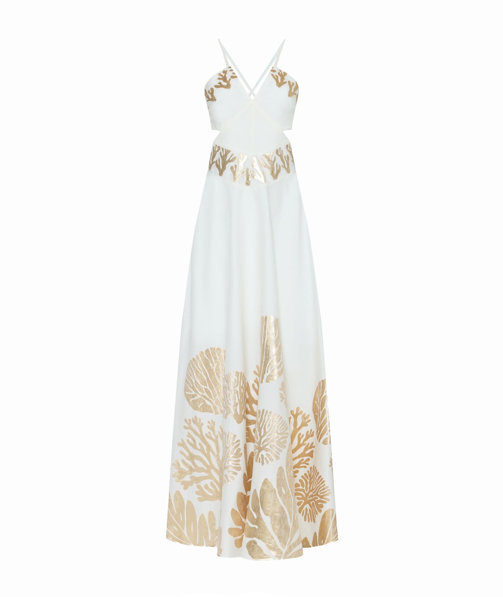 light rose gold dress Rose Gold Printed Maxi Dress with Criss Cross Back