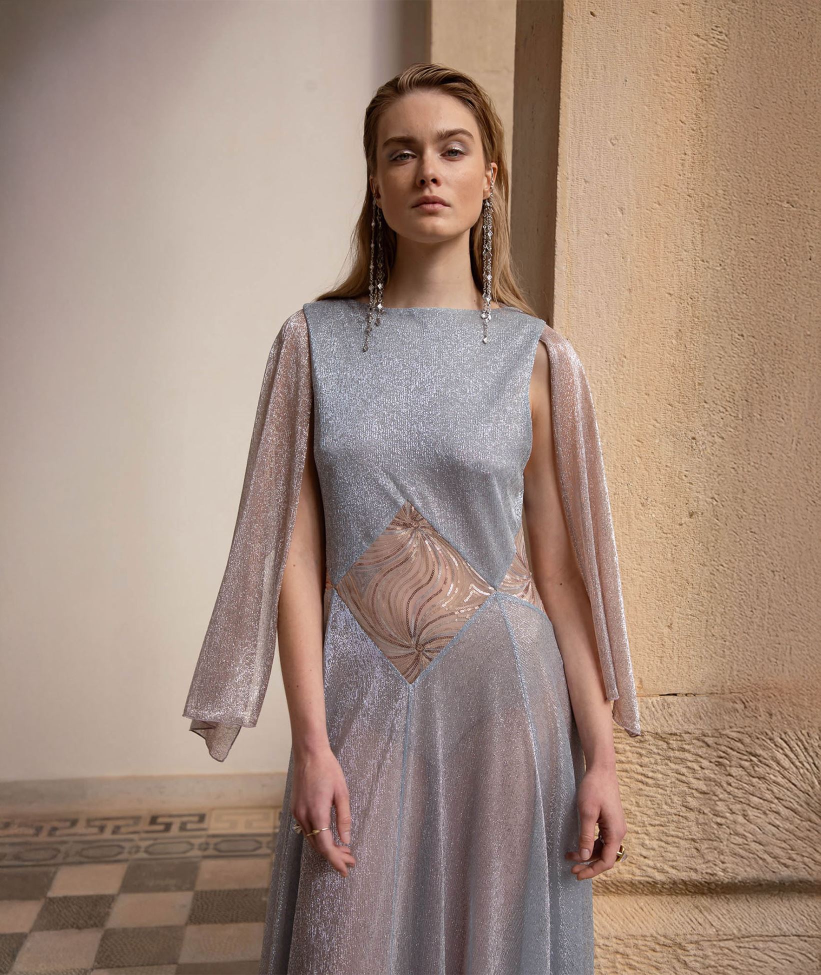blue foil dress Blue Foil Printed Tiered Dress XXXL
