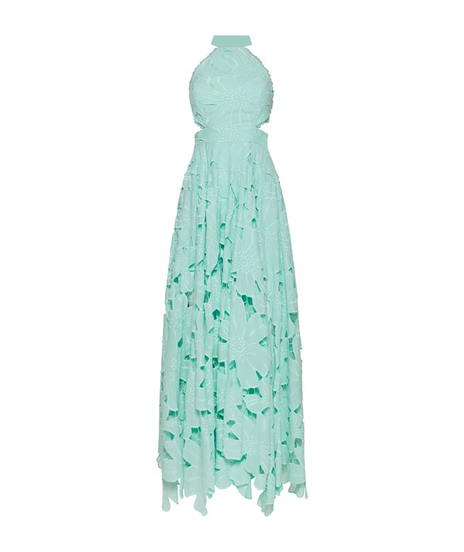 blue dress with cream lace Blue Floral Jacquard Dress with Lace Hem – Vintage Fairytale Elegance Dress / XS