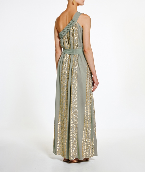 one shoulder greek dress Gold Greek Goddess Costume One Shoulder Metallic Toga Dress With Laurel Crown & Gold Leg Wraps Women's Ancient Roman Festival Outfit