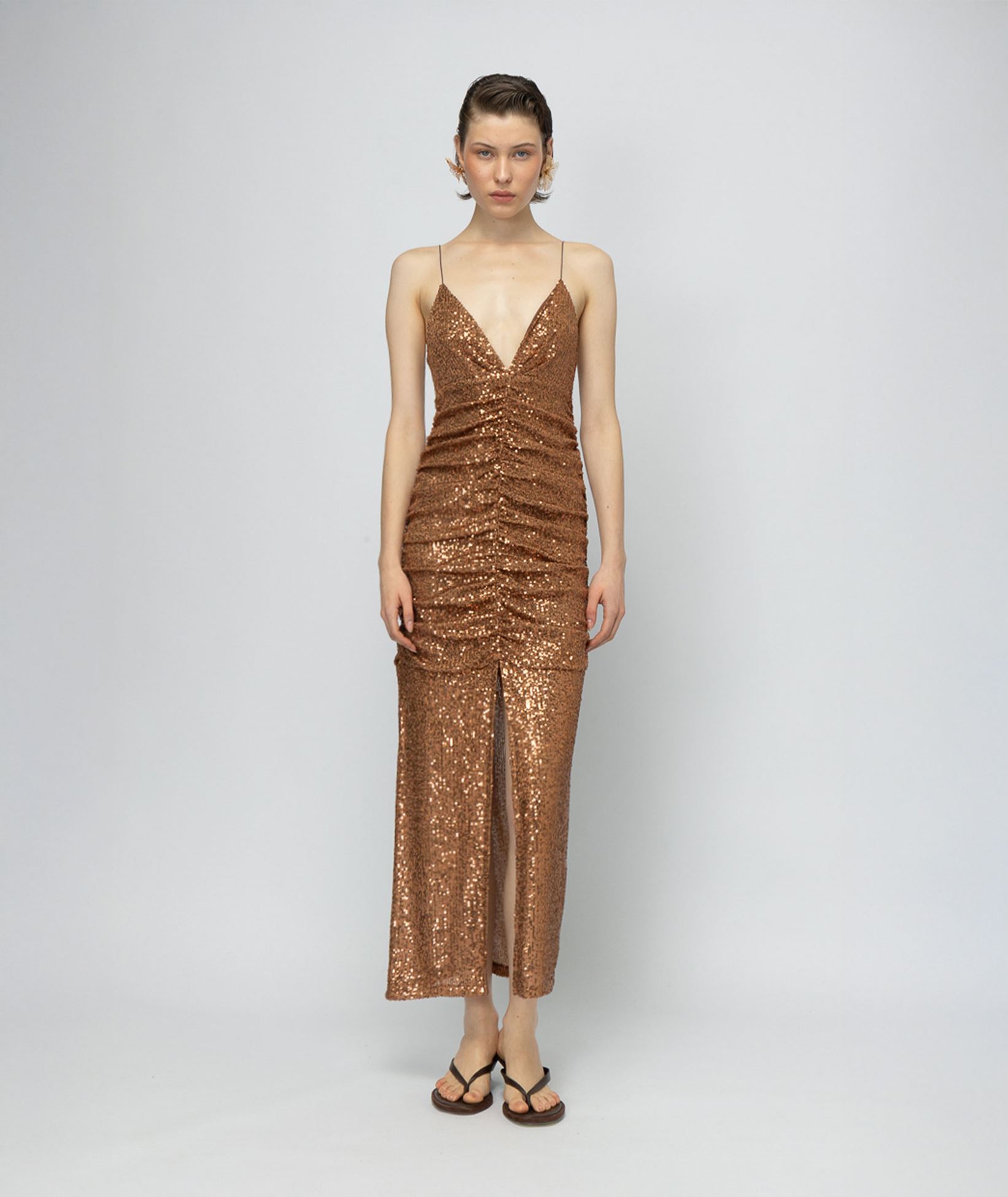 golden bronze dress Beaded Bronze Formal Dress with Long Cape Sleeves Navy / 12