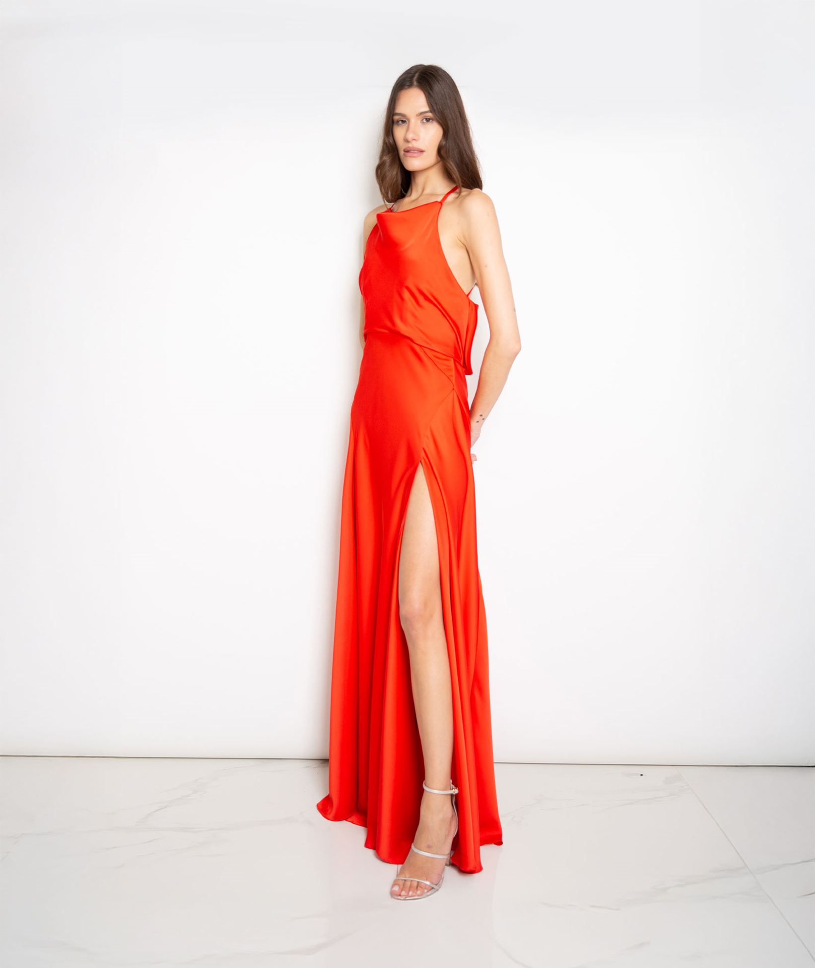 Kathy Heyndels Red draped halter maxi dress | aesthet.com Kathy Heyndels Red draped halter maxi dress | aesthet.com