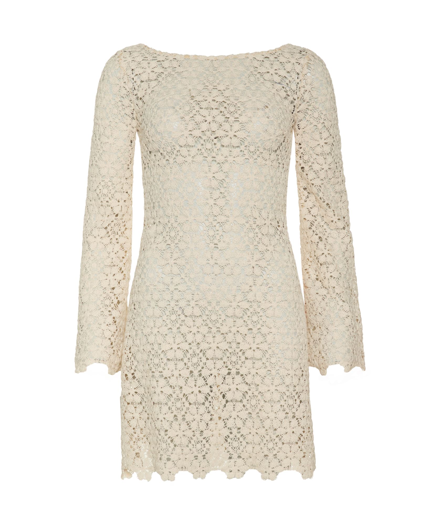Zeus+Dione Ecru cotton crochet Aeolus longsleeve mini dress | aesthet.com