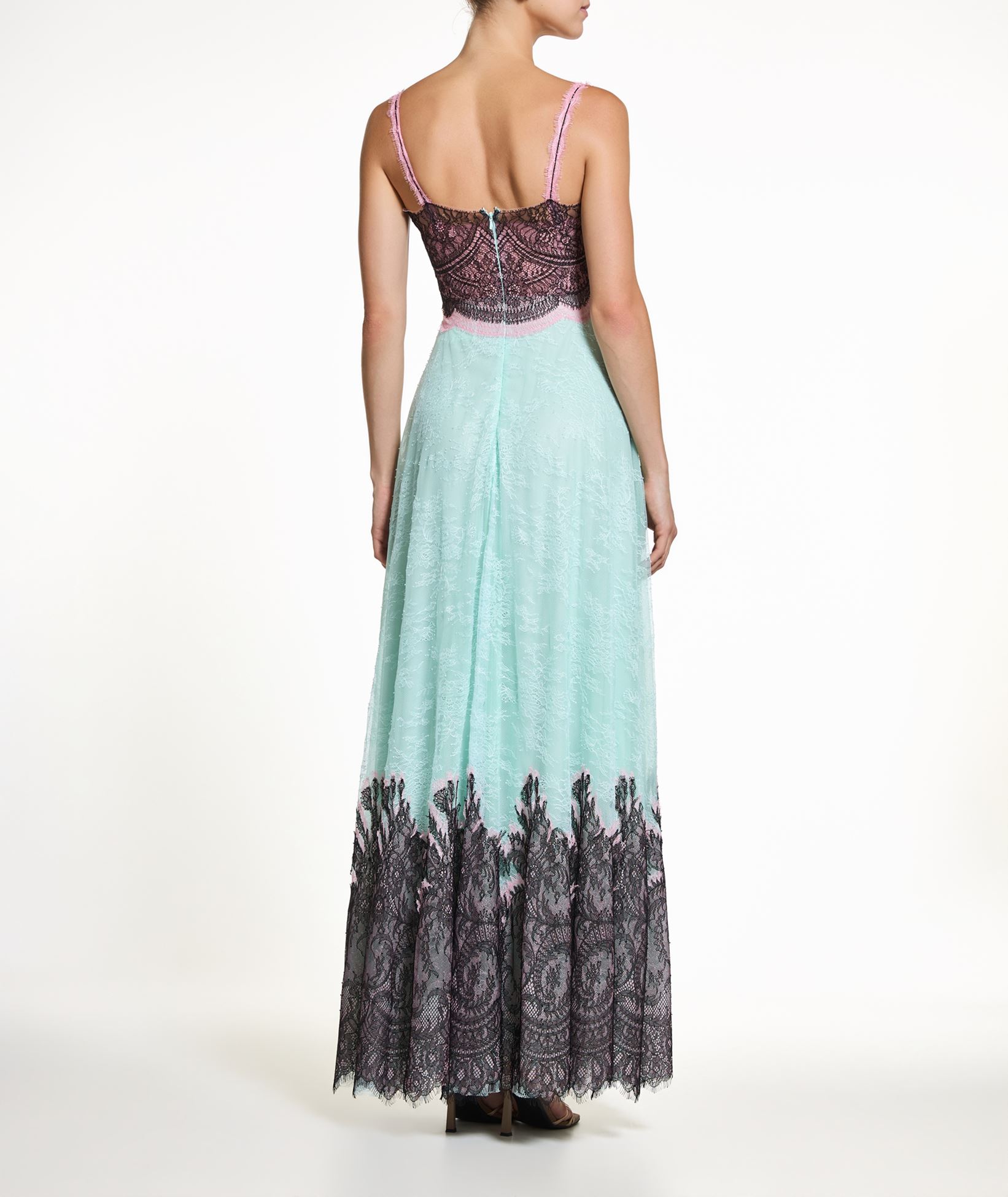 Costarellos Mint black lace bustier Gallie gown | aesthet.com